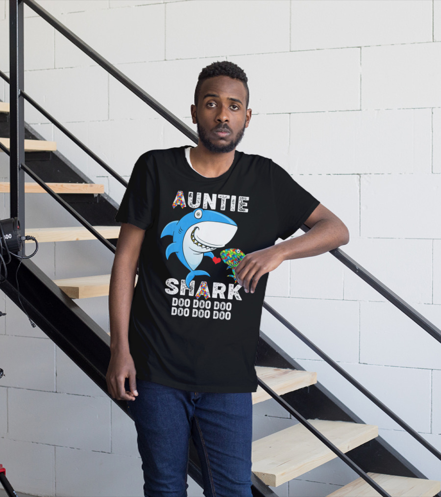 Auntie Shark Doo Doo Doo Autism Awareness Aunt T-Shirt