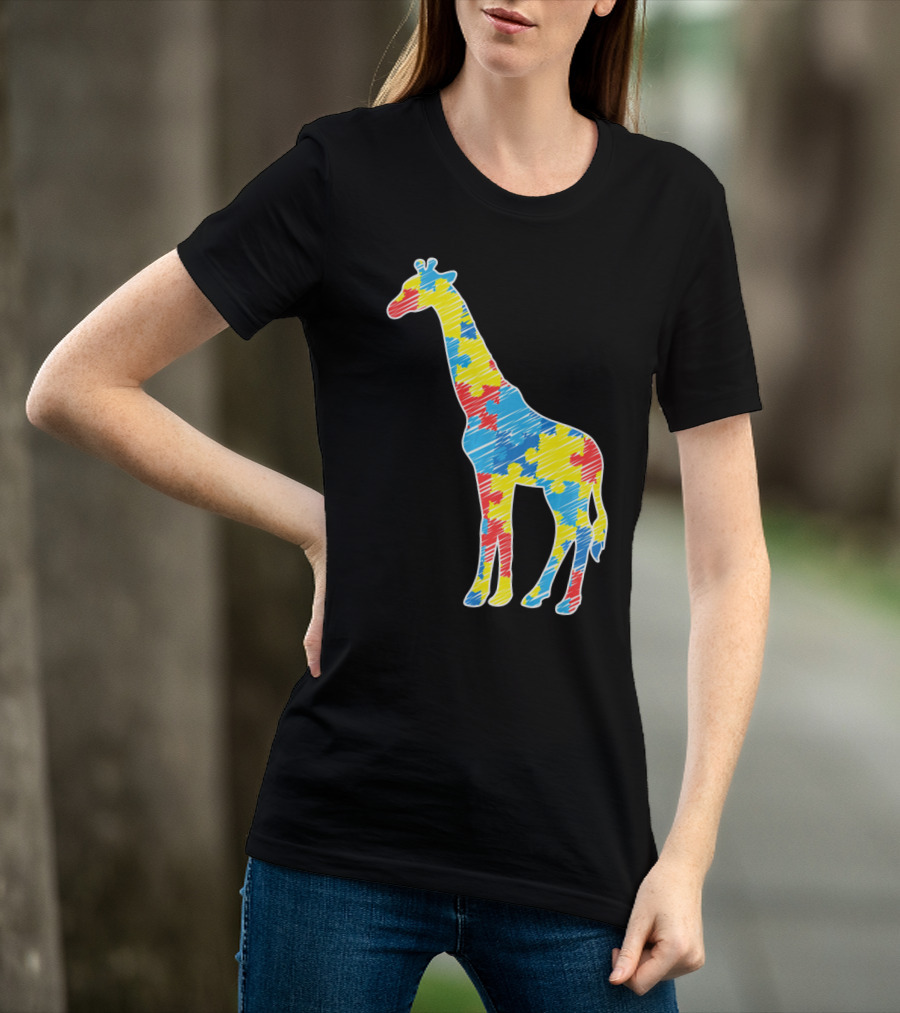 Cute Giraffe Puzzle Pattern Autism Awareness T-Shirt