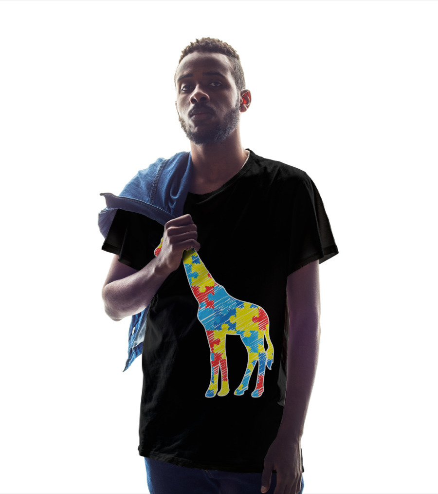 Cute Giraffe Puzzle Pattern Autism Awareness T-Shirt