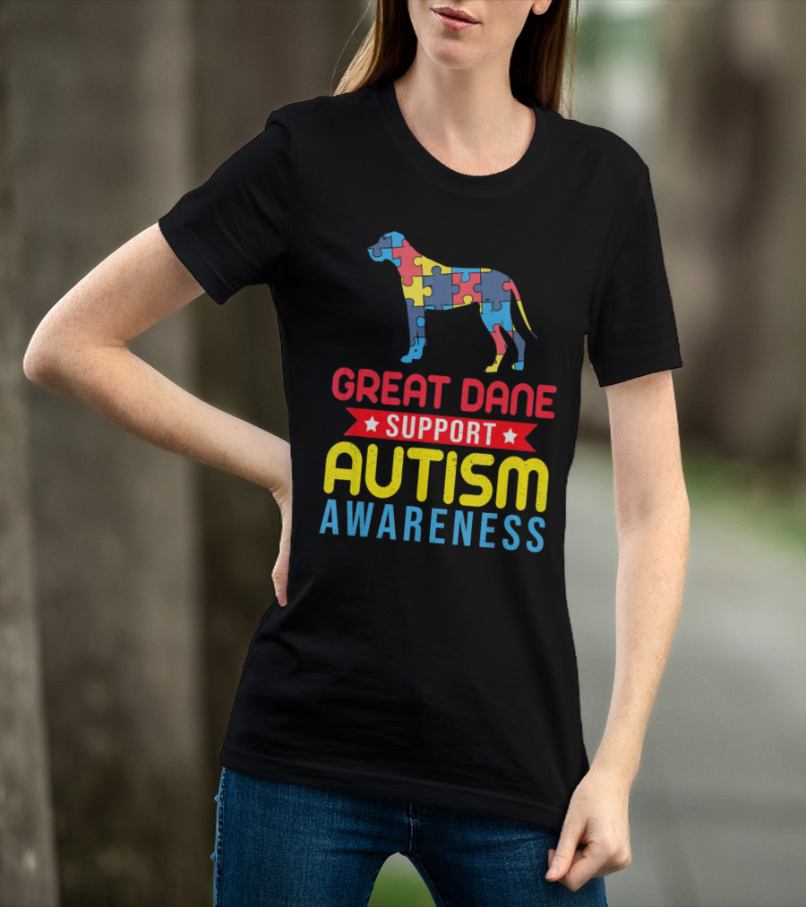 Great Dane Autism Awareness Support Puzzle T-Shirt