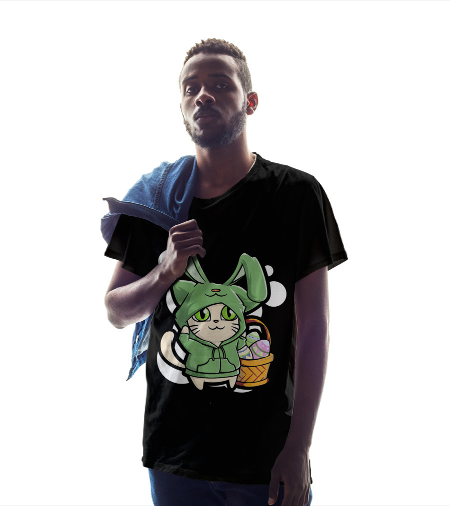 Cat Easter Bunny Hoodie Kawaii With Basket Of Eggs T-Shirt