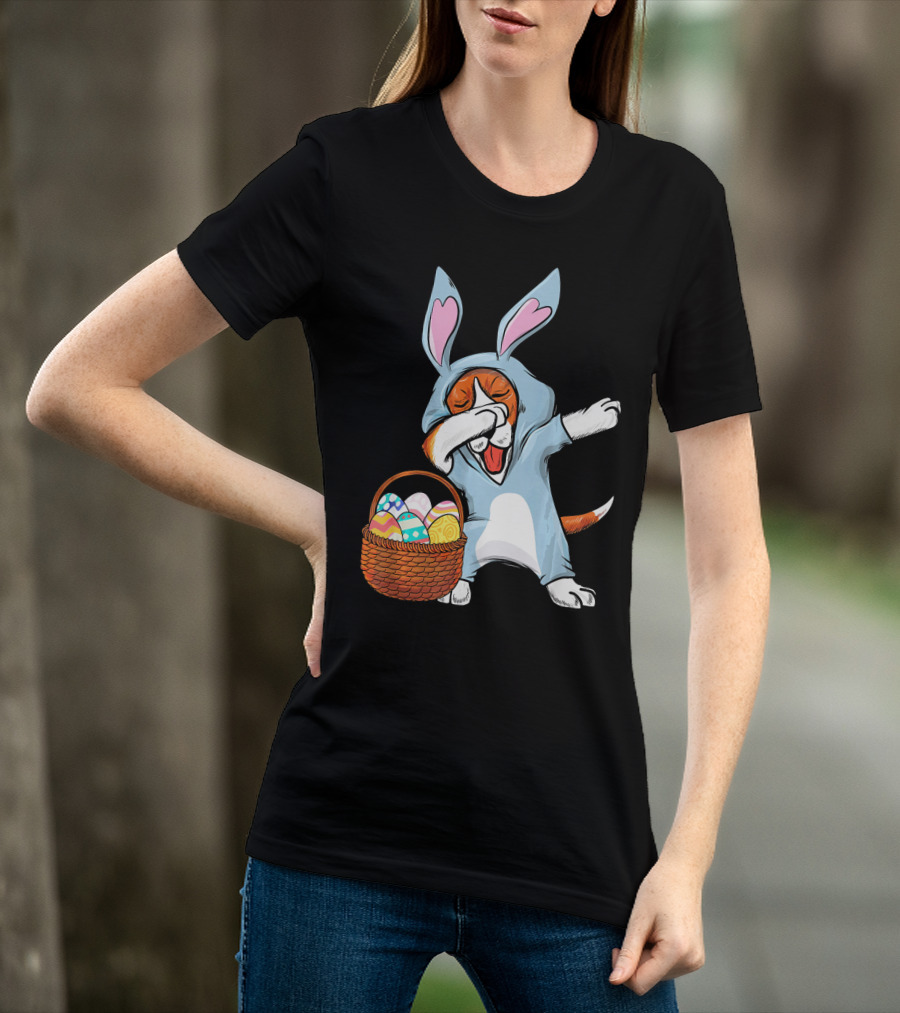 Dabbing Easter Bunny Beagle Dog With Basket Of Eggs T-Shirt