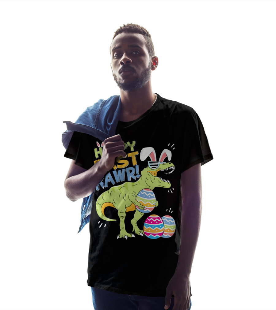 HAPPY EAST RAWR T-Rex Easter Bunny Dinosaur With Eggs T-Shirt
