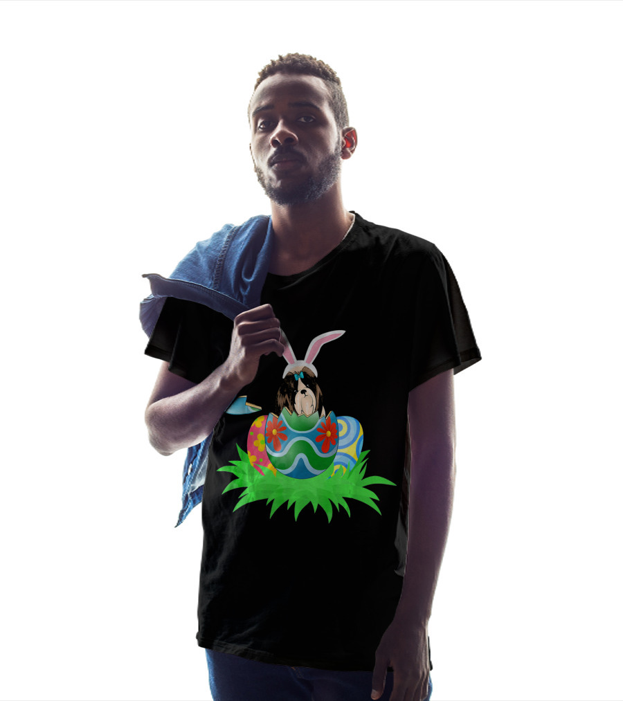 Easter Shih Tzu In Bunny Ears With Colorful Easter Eggs In Grass T-Shirt