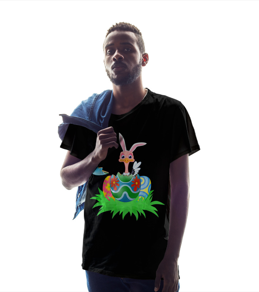 Easter Ostrich Hatching From Colorful Easter Egg With Bunny Ears And Flowers T-Shirt