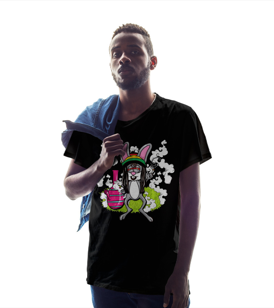 Easter Bunny Cannabis Humor Rasta Vibes With Smoke And Bong T-Shirt