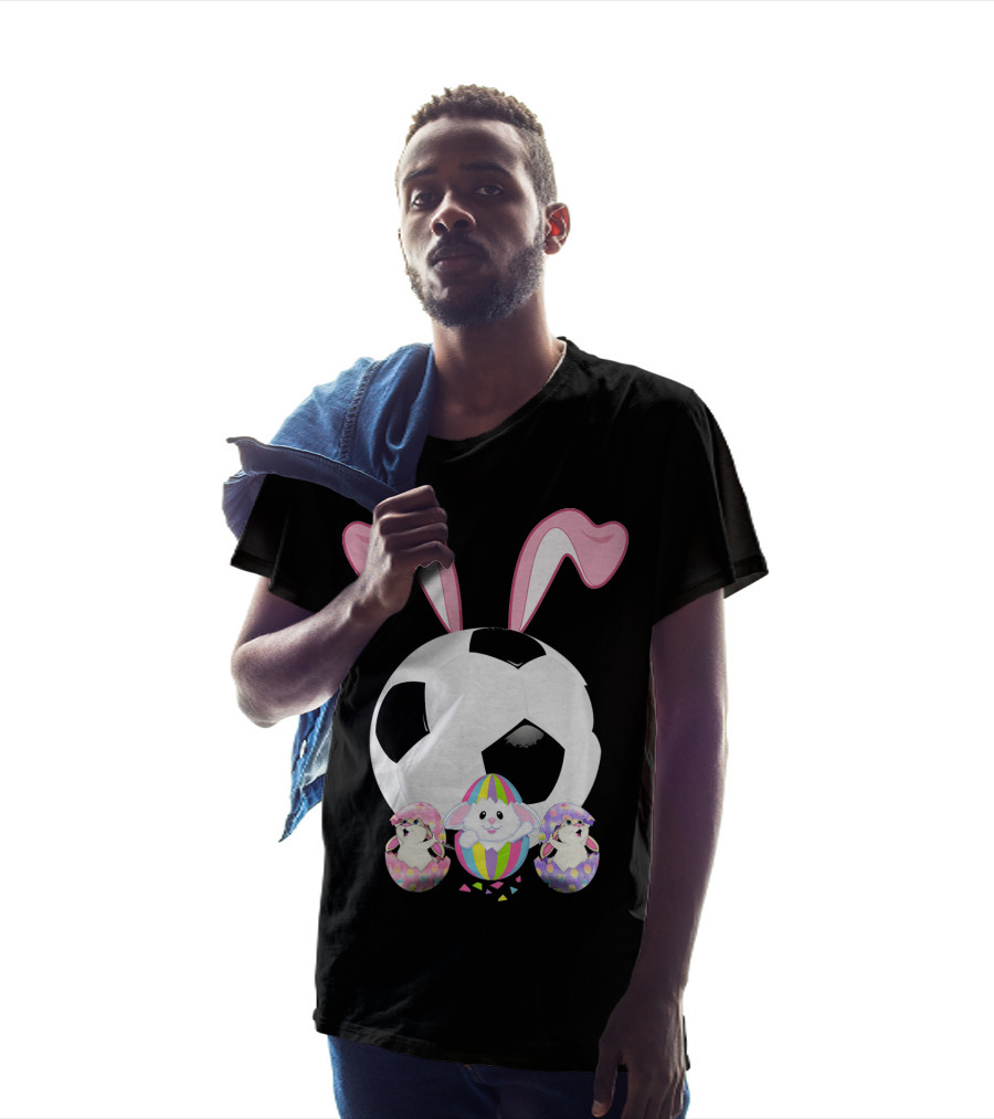 Soccer Easter Bunny Egg With Pink Ears And Colorful Easter Eggs T-Shirt