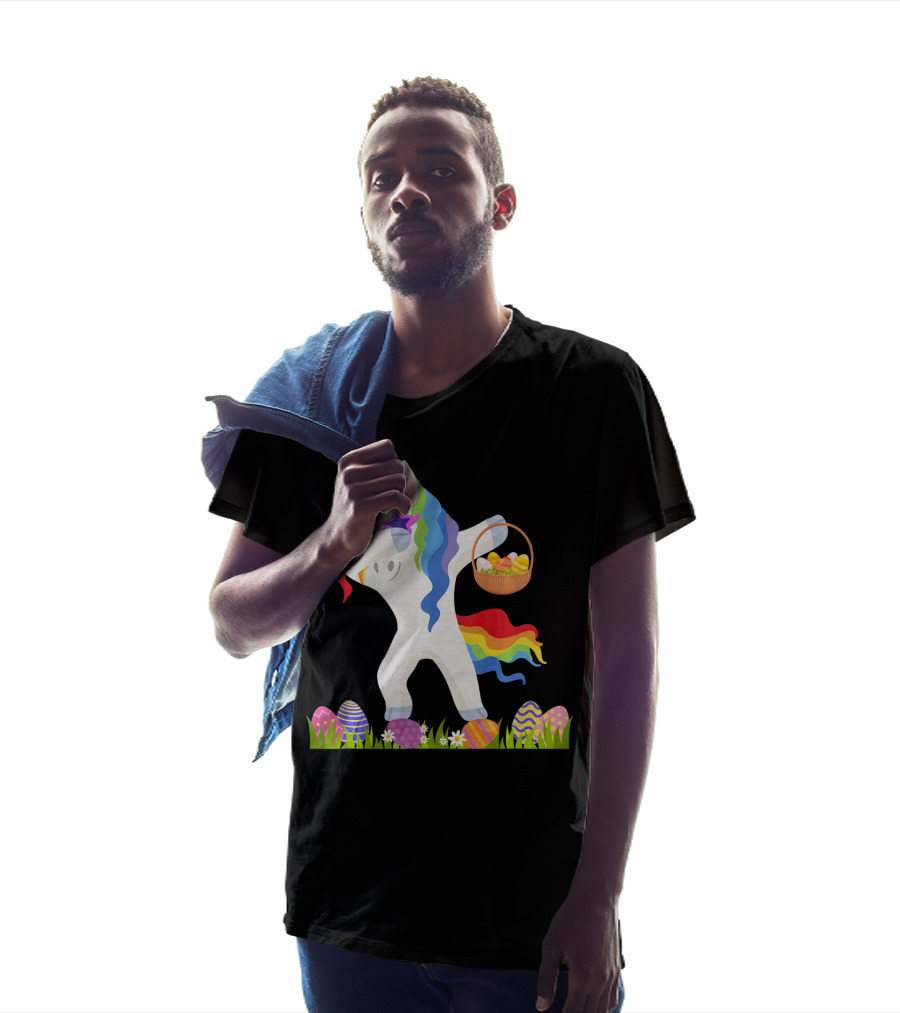 Funny Unicorn Dabbing With Easter Basket And Eggs Happy Easter Day T-Shirt