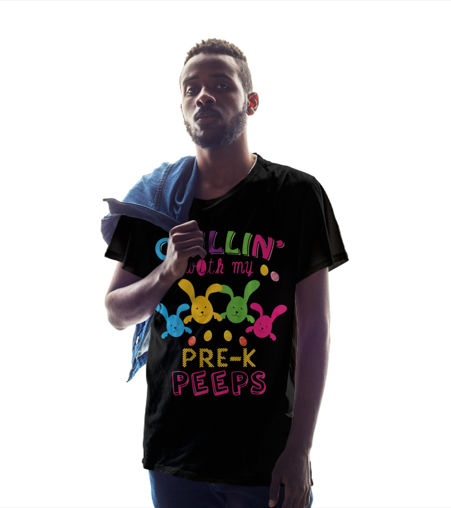 Chillin With My Pre K Peeps Easter Colorful Bunny Eggs T-Shirt