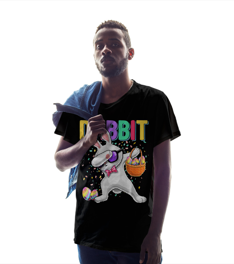 Dabbit Dabbing Easter Bunny With Eggs Basket And Confetti T-Shirt