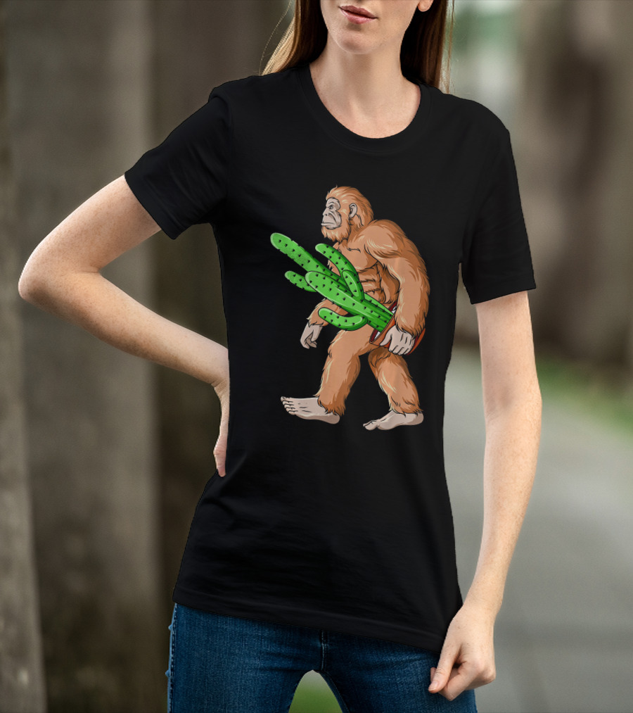 Bigfoot Carrying Cactus Sasquatch Mexico T-Shirt