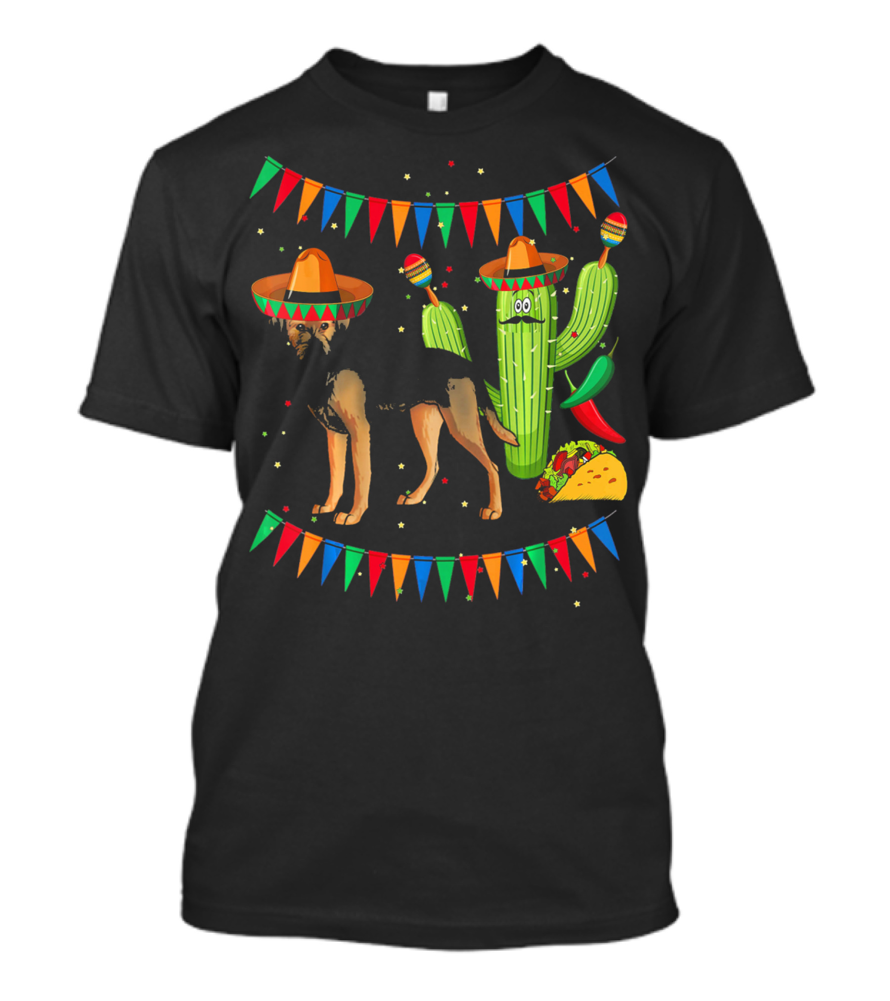 Sombrero Border Terrier Dog Mexico Cinco De Mayo Cactus Taco Fiesta T-Shirt