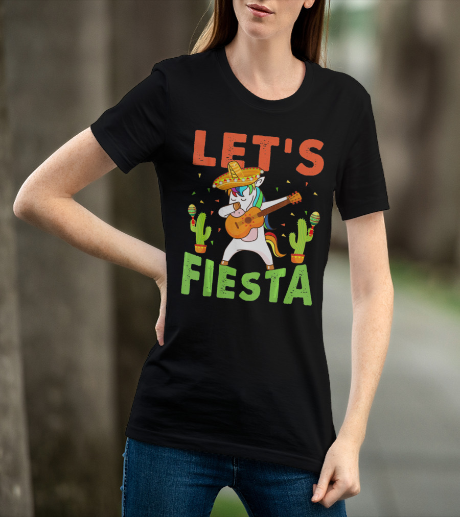 Let's Fiesta Unicorn Guitar Sombrero Cactus Cinco DE Mayo T-Shirt