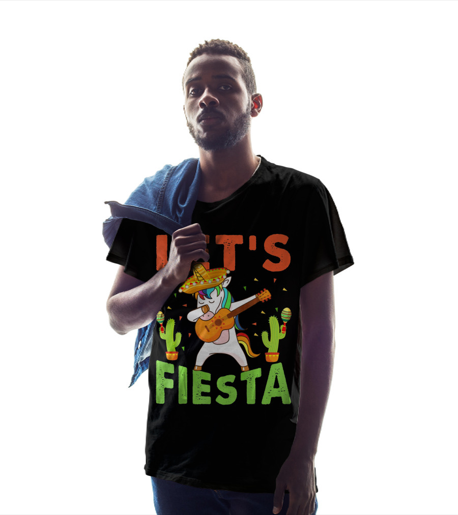 Let's Fiesta Unicorn Guitar Sombrero Cactus Cinco DE Mayo T-Shirt
