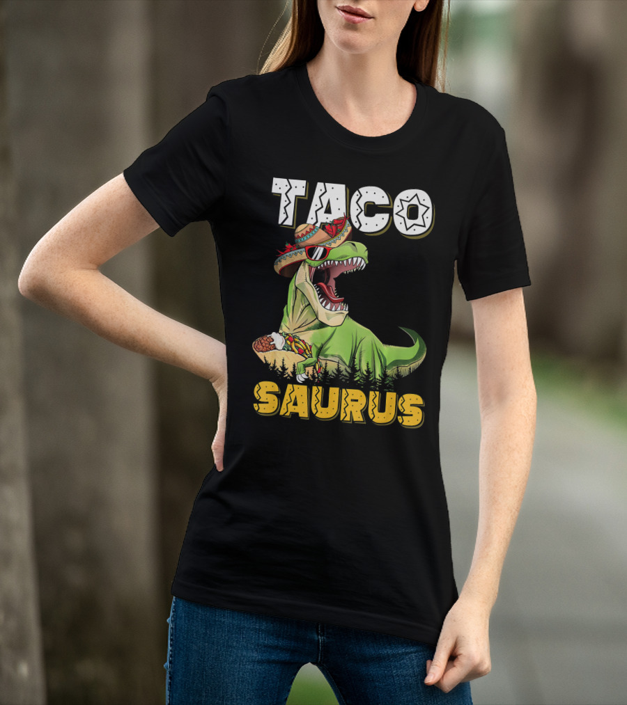 Taco Tacosaurus Cinco Dinosaur In Sombrero With Taco T-Shirt