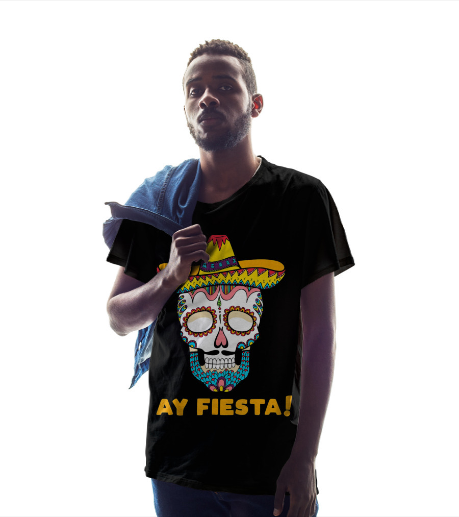 Ay Fiesta Skull Sombrero Cinco De Mayo T-Shirt
