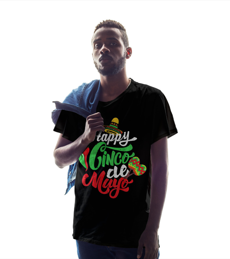 Happy Cinco De Mayo Mexican Peppers Sombrero Maracas T-Shirt