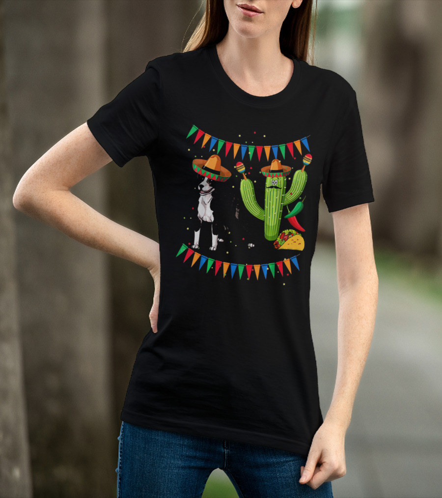 Sombrero American Pit Bull Terrier With Cactus And Taco Fiesta Elements T-Shirt