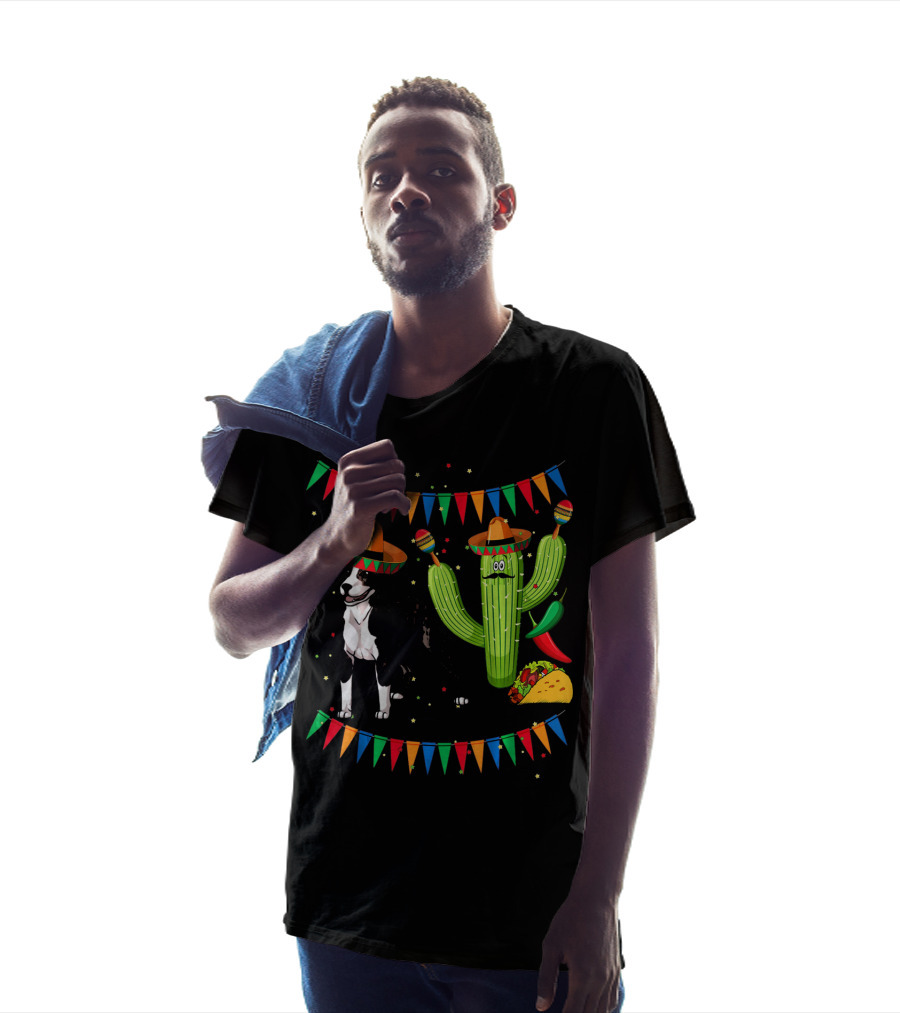 Sombrero American Pit Bull Terrier With Cactus And Taco Fiesta Elements T-Shirt