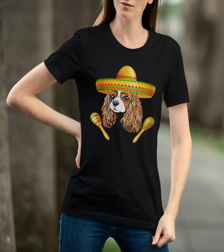 Cinco De Mayo Cavalier Dog Sombrero Maracas T-Shirt