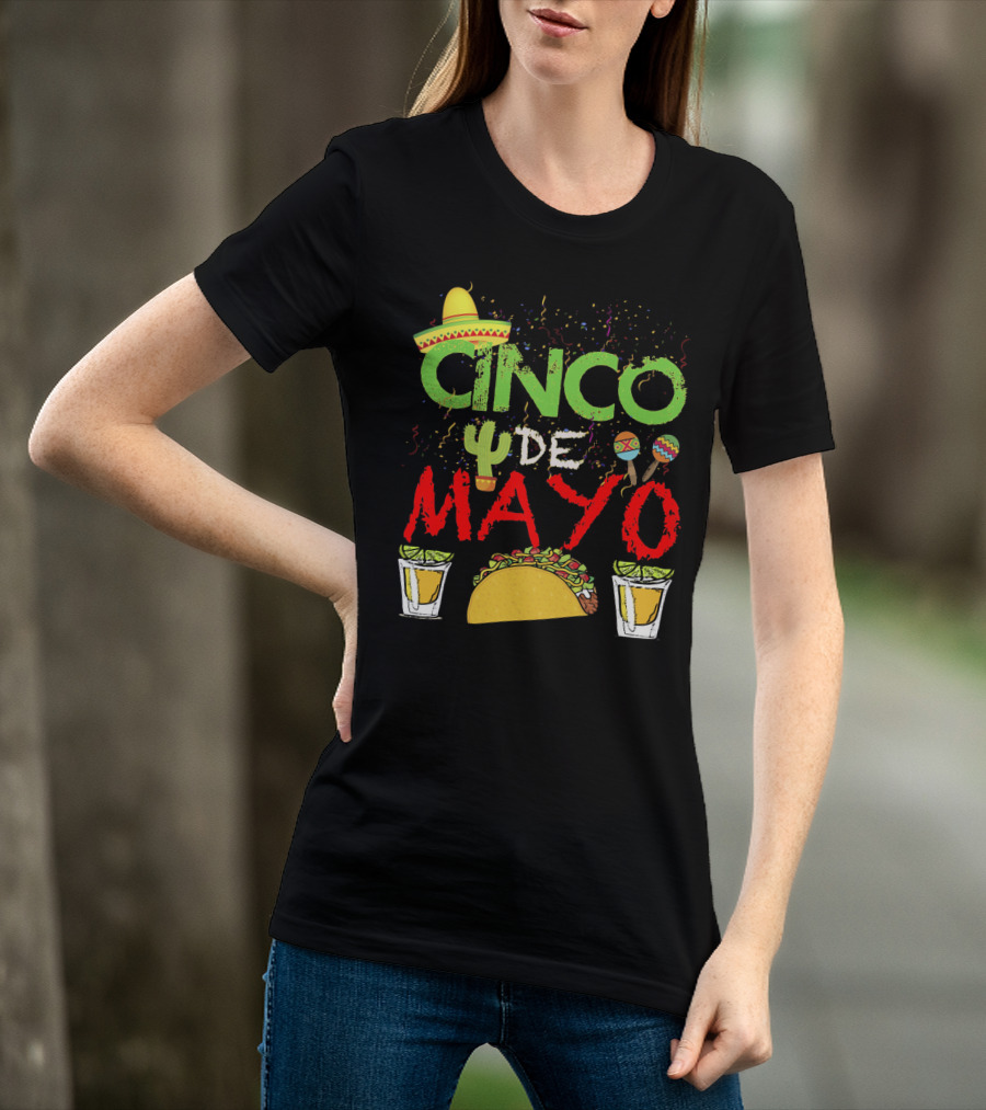 Cinco De Mayo Sombrero Maracas Taco Cactus Drinks Fiesta T-Shirt