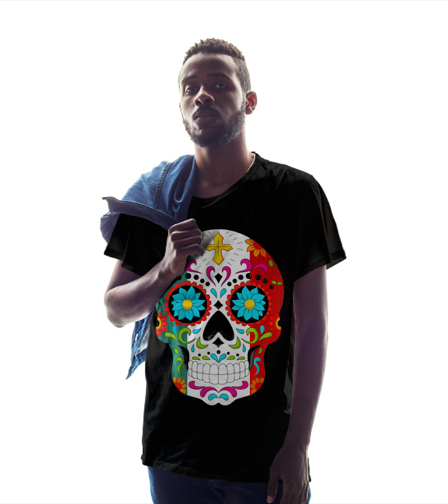 Day Of The Dead Sugar Skull Cinco De Mayo Mexican Flag Colors T-Shirt