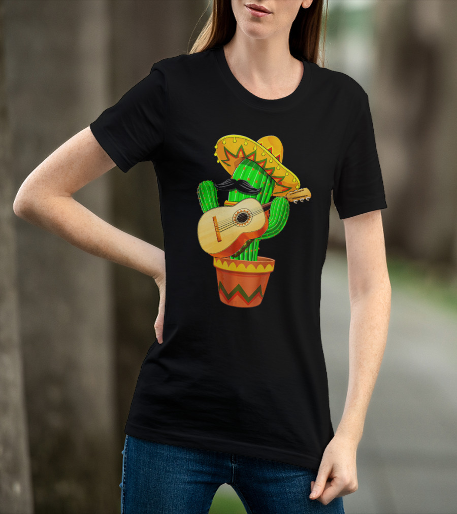 Cinco De Mayo Cactus With Sombrero And Guitar T-Shirt