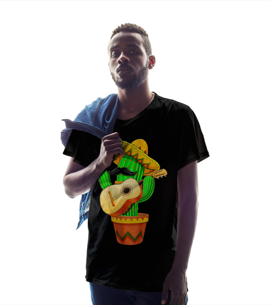 Cinco De Mayo Cactus With Sombrero And Guitar T-Shirt