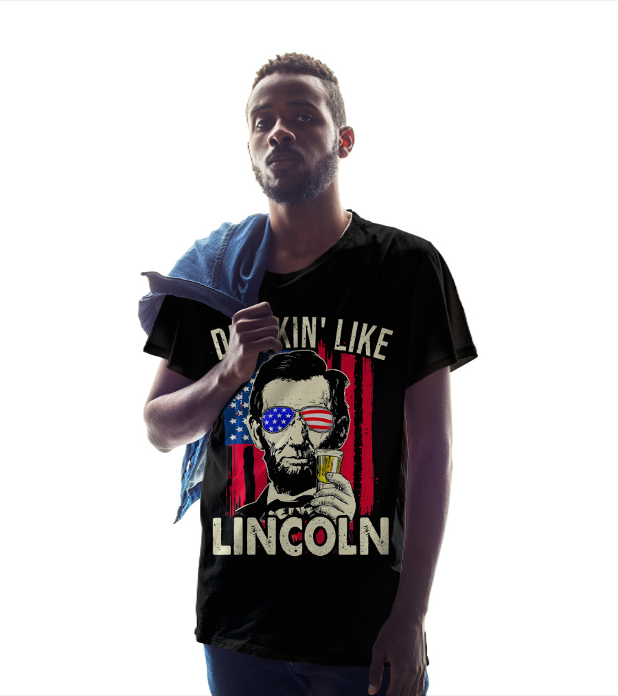 Drinkin Like Lincoln Abe Abraham Fourth Of July American Flag Sunglasses T-Shirt