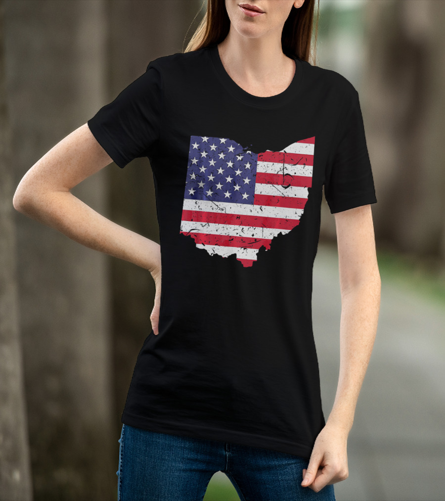 Ohio Map State Shape American Flag T-Shirt