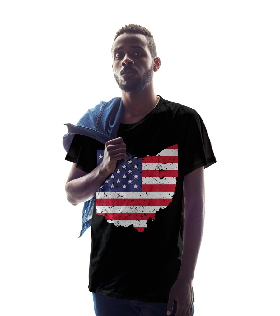 Ohio Map State Shape American Flag T-Shirt