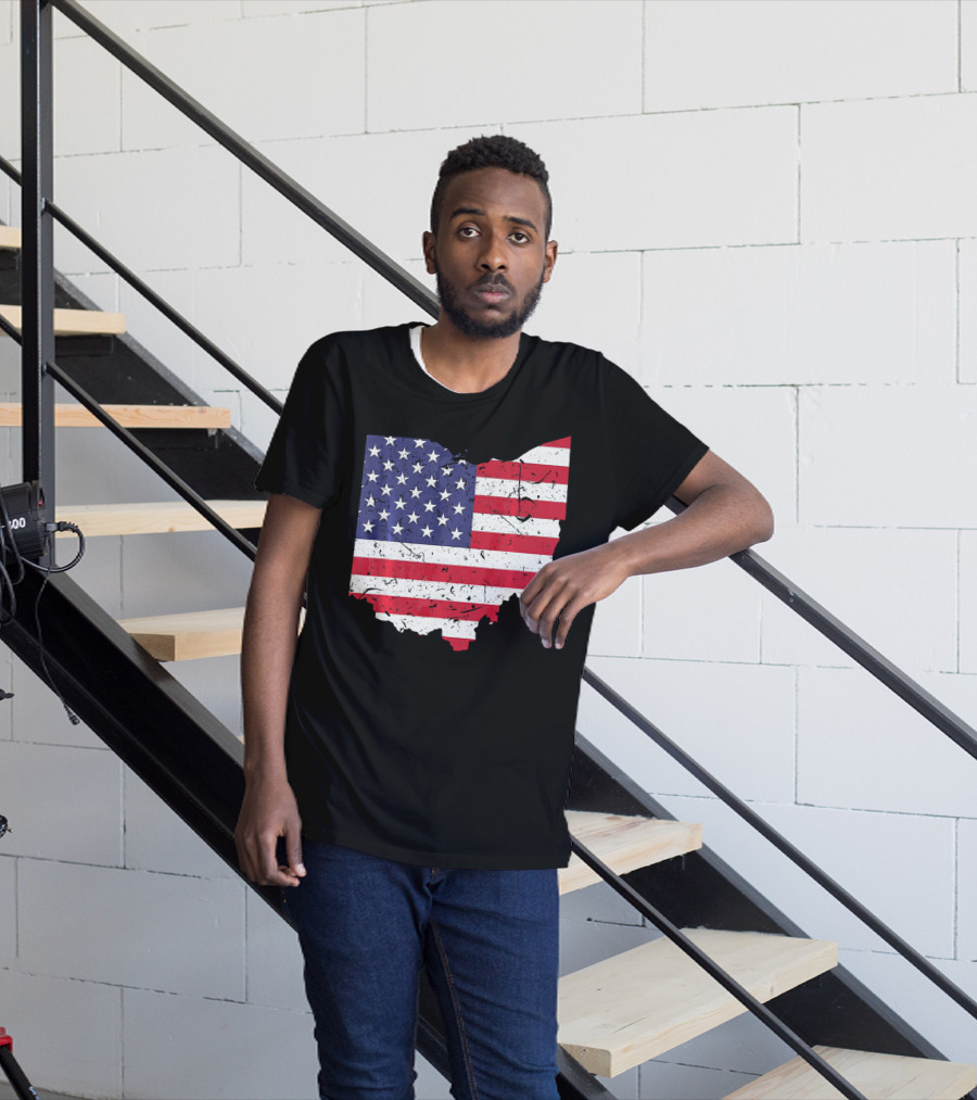 Ohio Map State Shape American Flag T-Shirt