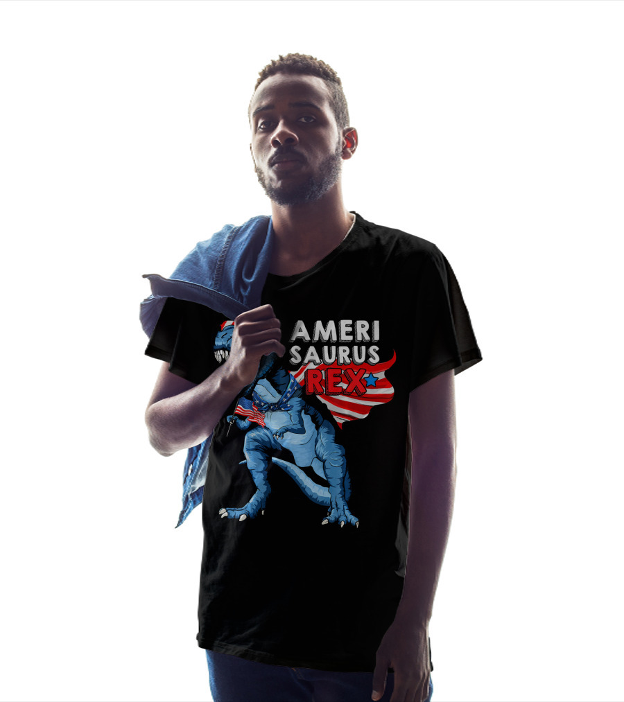 AMERISAURUS REX Dinosaur American Flag Stars Stripes T-Shirt