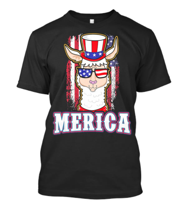 Patriotic Llama Merica American Flag US T-Shirt