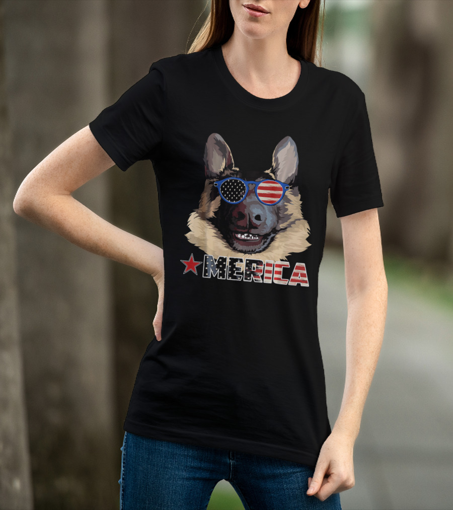 MERICA German Shepherd US Flag Sunglasses T-Shirt