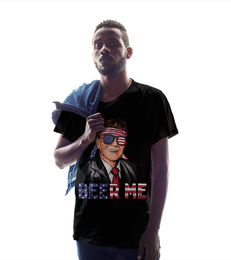 Ronald Reagan Beer Me Patriotic American Flag Bandana And Sunglasses T-Shirt