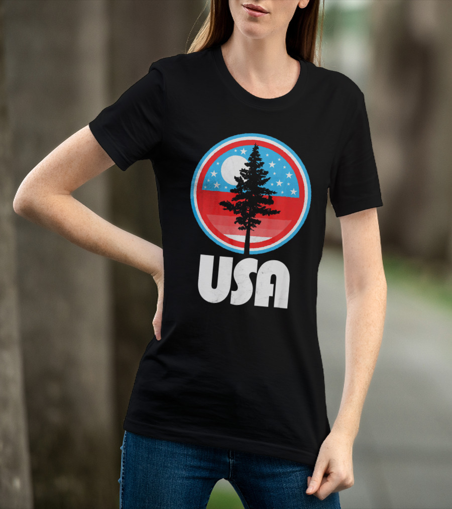 USA Vintage Patriotic Tree Moon Stars T-Shirt