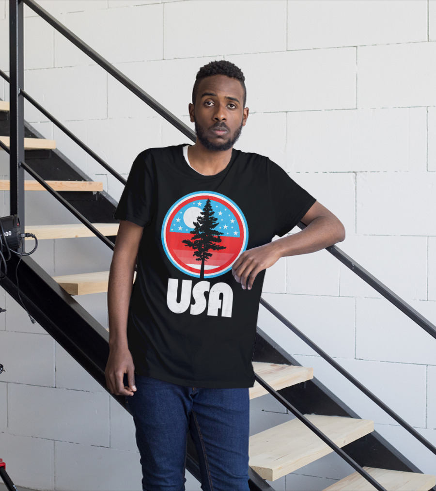 USA Vintage Patriotic Tree Moon Stars T-Shirt