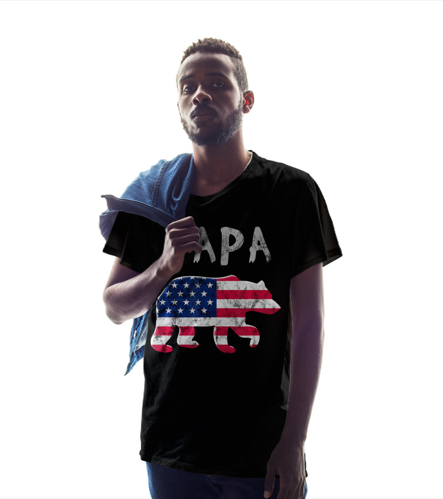 PAPA Bear USA Flag Patriotic Family T-Shirt