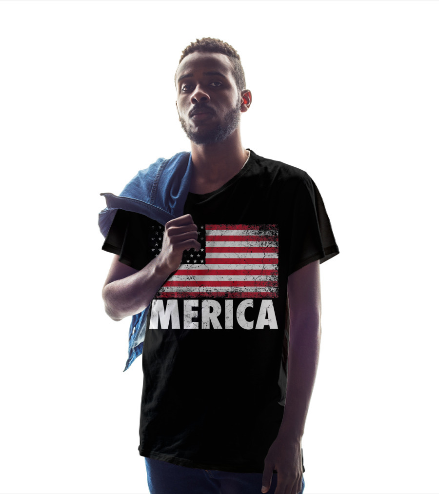 Merica American Flag Distressed Style USA Flag T-Shirt