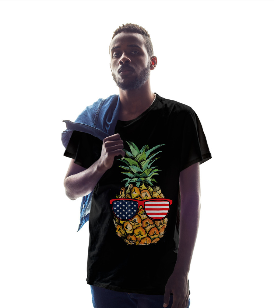 Funny Pineapple With American Flag Glasses Fourth Of July T-Shirt