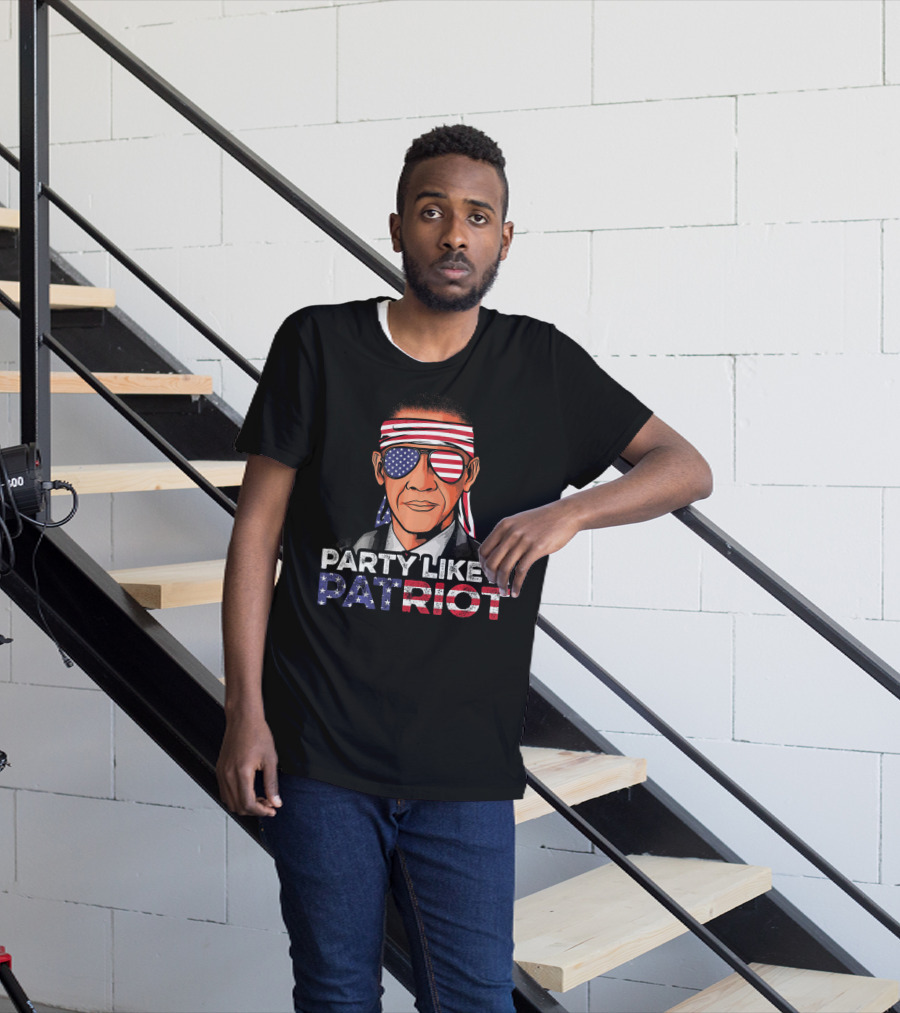 Party Like A Patriot Barack Obama American Flag Sunglasses T-Shirt