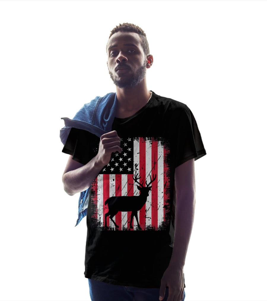 Vintage Deer USA American Flag Fourth Of July T-Shirt