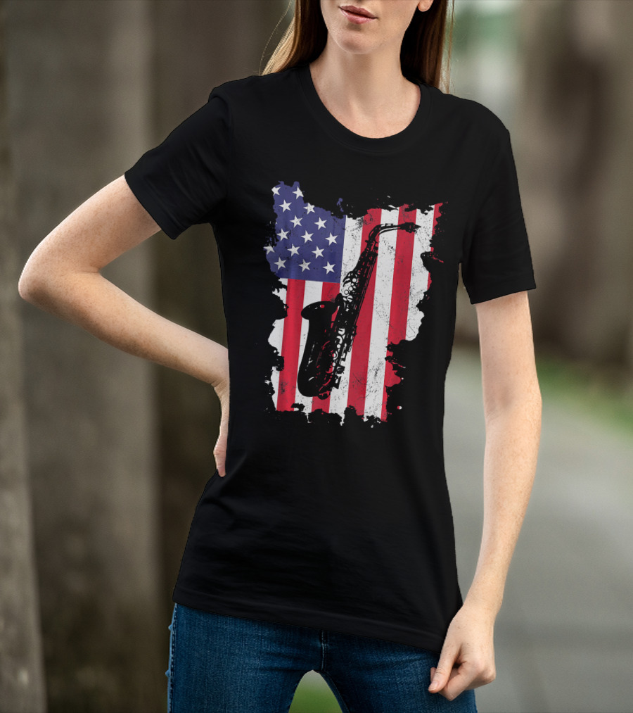 Saxophone USA Flag America Instrument T-Shirt