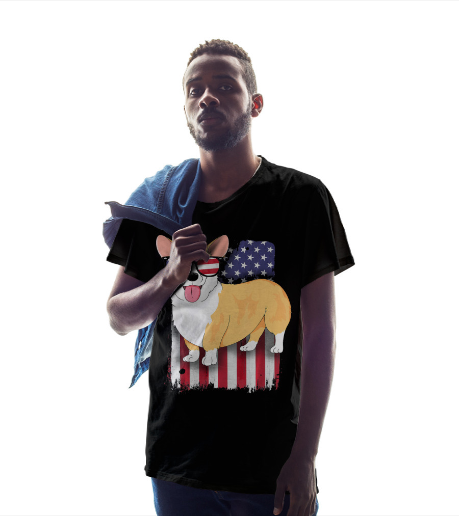 Corgi American Flag Sunglasses Patriotic Spirit T-Shirt