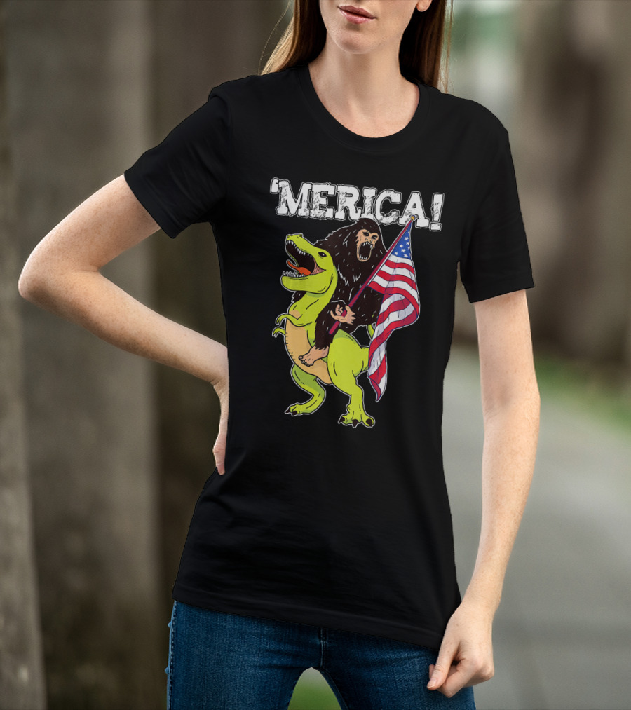 'Merica Bigfoot Dinosaur Fourth Of July Patriot T-Shirt