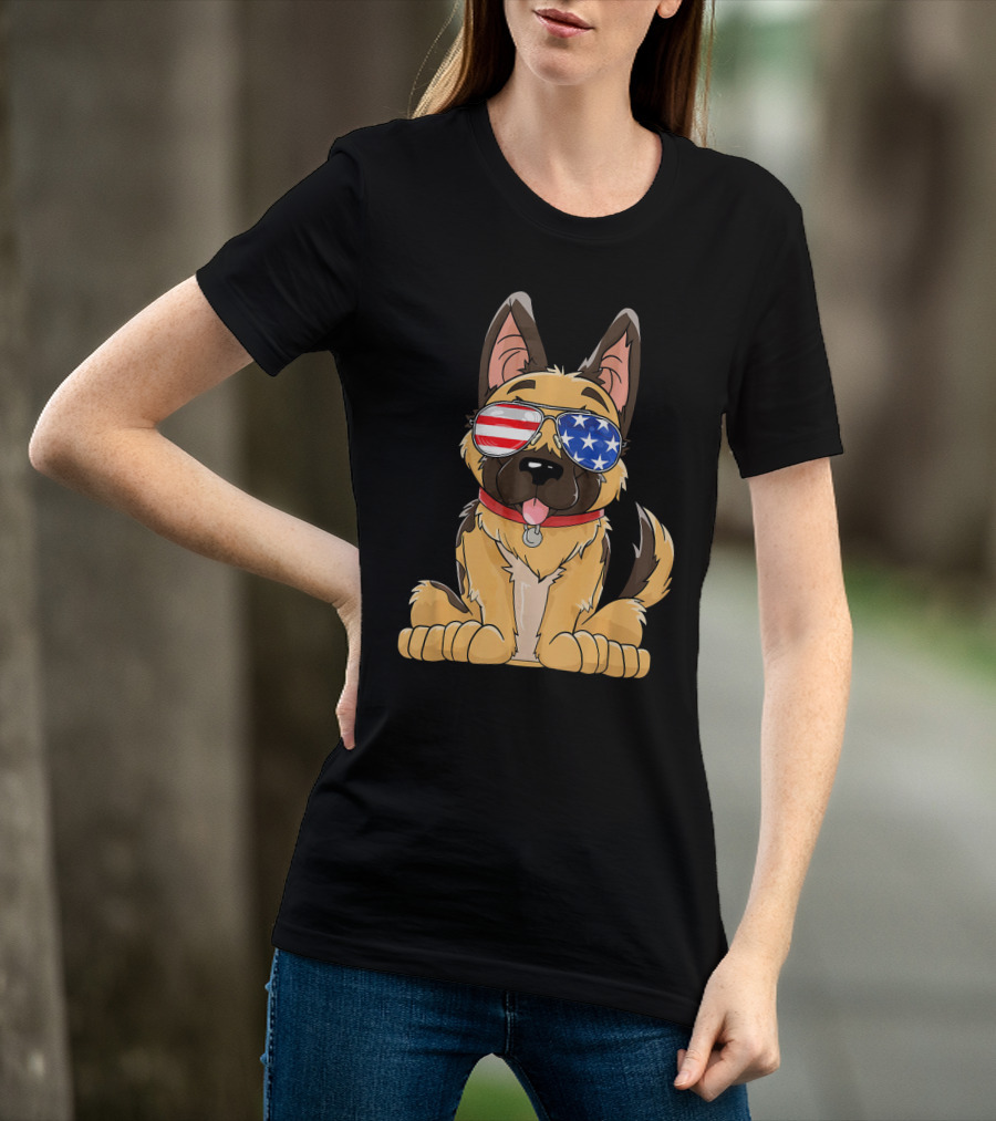German Shepherd USA Flag Sunglasses T-Shirt