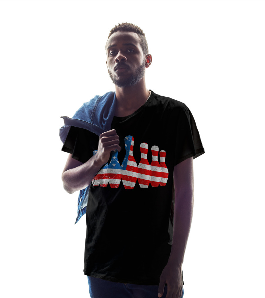 American Flag Bowling Pins Patriotic Bowler T-Shirt
