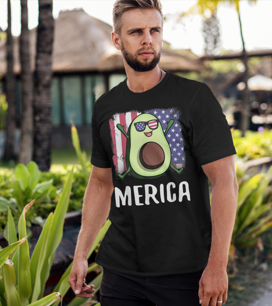 MERICA Avocado USA American Flag T-Shirt