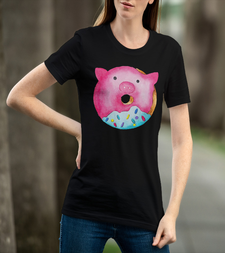 Donut Pig Watercolor Pink Frosting Sprinkles T-Shirt
